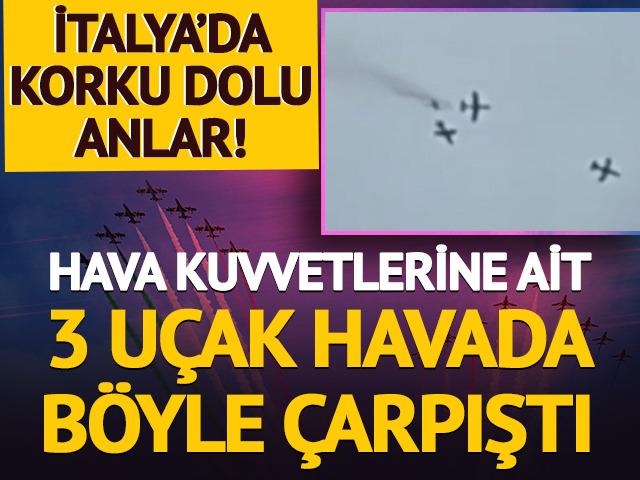 İtalya'da facianın eşiğinden dönüldü! Frecce Tricolori akrobasi ekibine ait 3 uçak havada çarpıştı