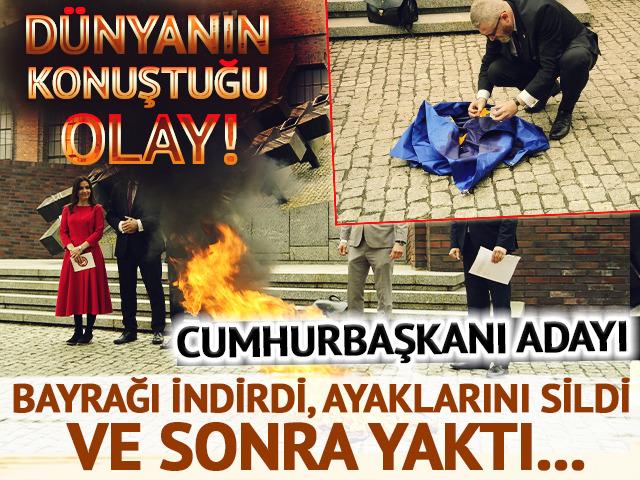 Dünya o Cumhurbaşkanı adayını konuşuyor! Bayrağı indirdi, ayaklarını sildi ve yaktı... 