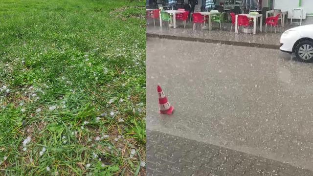 Karabük'te ceviz büyüklüğünde dolu yağdı! Araçların yüzeylerinde hasar meydana geldi