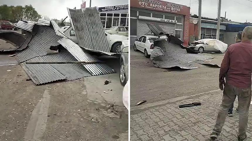 Kars'ta kuvvetli rüzgar nedeniyle 2 iş yerinin çatısı uçtu!