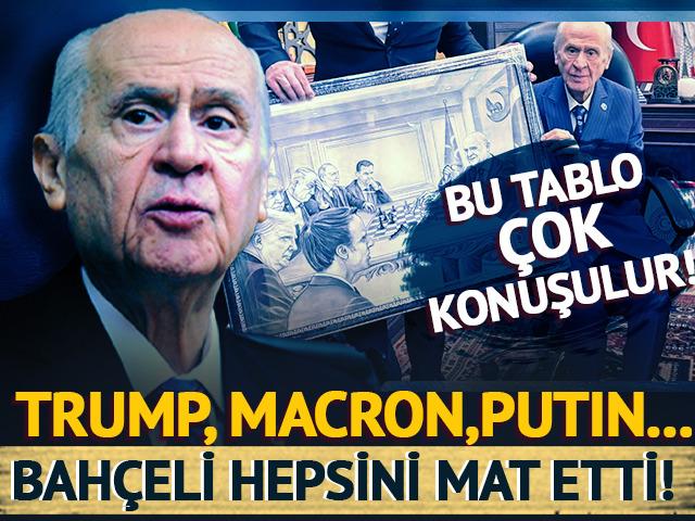 MHP lideri Devlet Bahçeli'ye ilginç hediye! Trump, Macron, Putin... Bahçeli dünya liderlerini mat etti