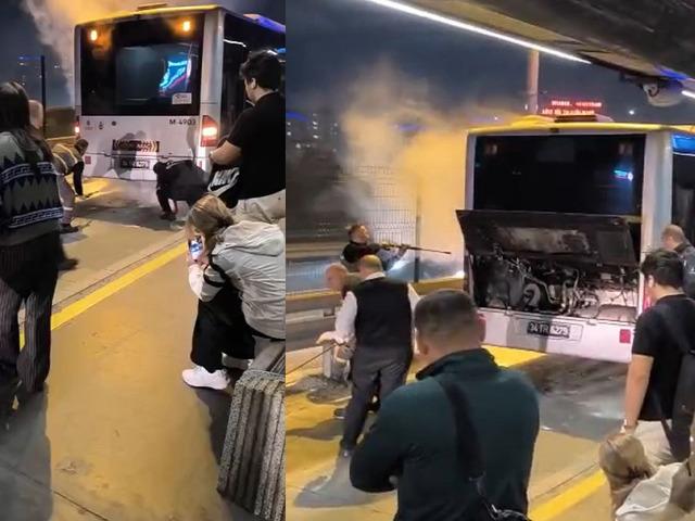 Kağıthane'de metrobüs yangını! Seferler bir süre durduruldu