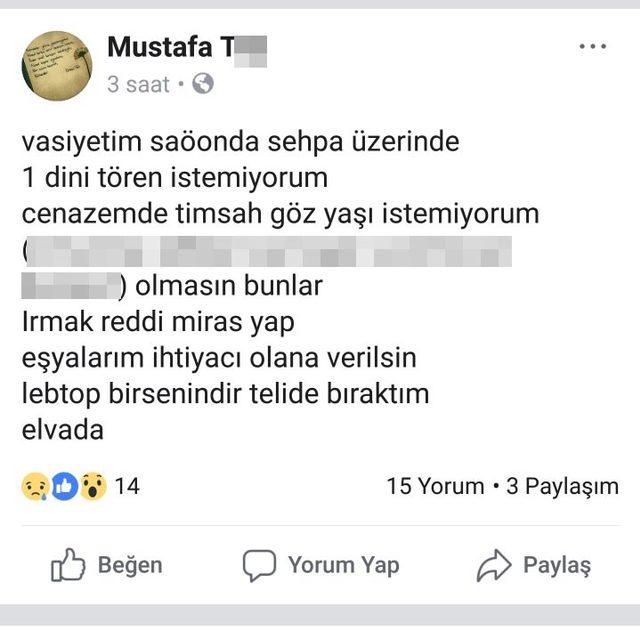 Facebook'ta veda mesajı yazıp, intihar etti