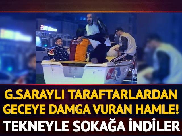 Galatasaray taraftarı, şampiyonluk kutlamasında karada tekneyle gezerek katıldı