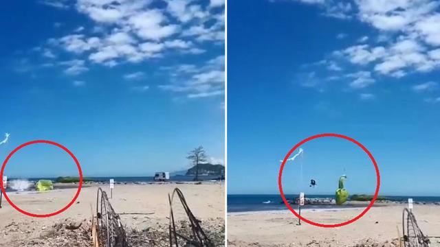 Kalkıştan kısa süre sonra paramotor denize düştü! İşte o anlar...