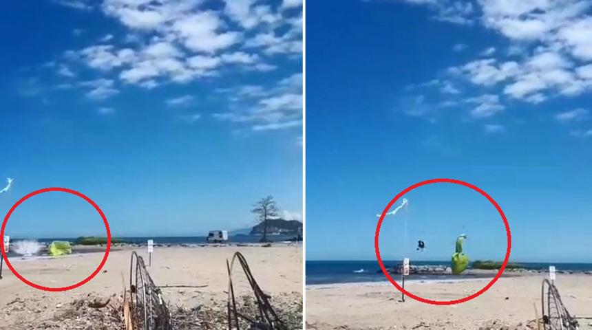 Giresun'da kalkıştan kısa süre sonra paramotor denize düştü! İşte o anlar...