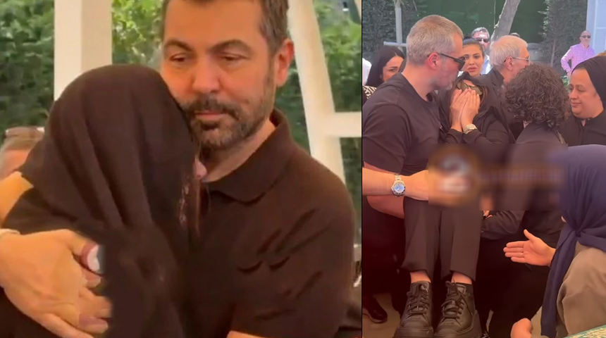 En zor görev: Aslı Hünel annesinin cenazesinde bayıldı! Saruhan Hünel kardeşine sarılarak teselli etti