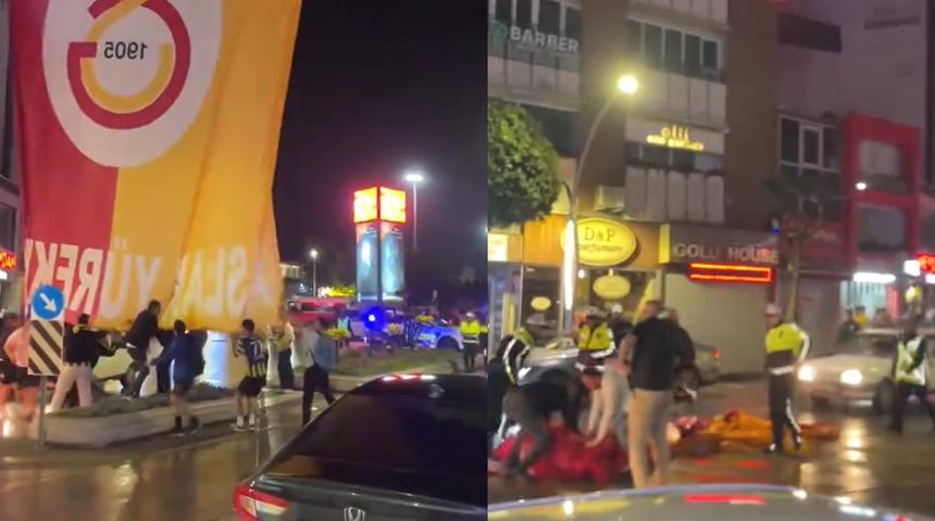 Yalova’da Fenerbahçe taraftarlarından Galatasaray bayraklarına saldırı