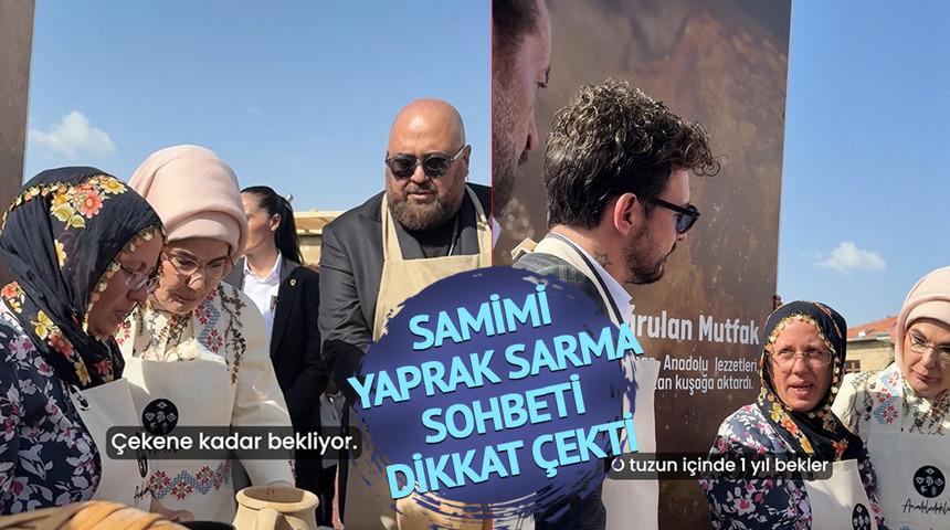 Cumhurbaşkanı Erdoğan'ın eşi Emine Erdoğan da yer aldı! Samimi yaprak sarma sohbeti dikkat çekti