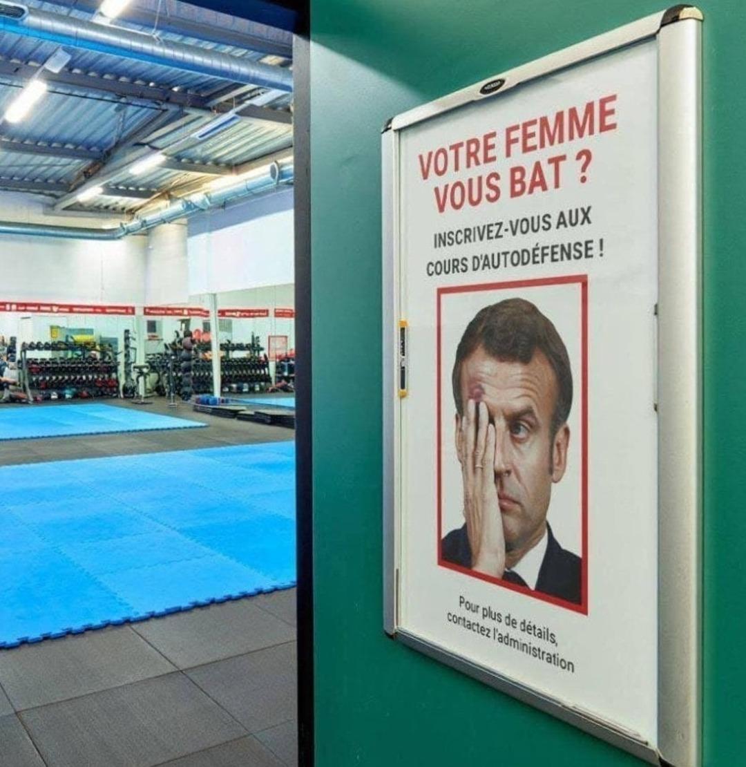 Eşinden tokat yemişti! Emmanuel Macron ülkesinde alay konusu oldu! Spor salonundan olay kampanya...  3