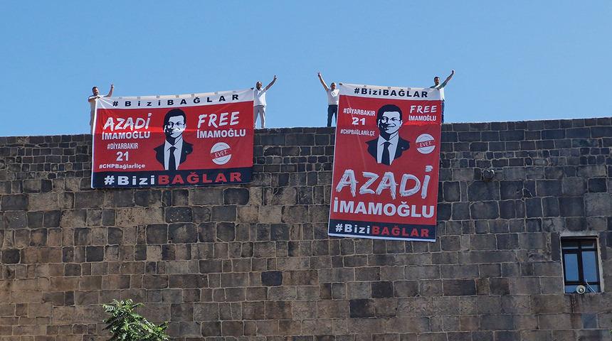  Diyarbakır'da surlara İmamoğlu pankartı asıldı! Çok sayıda gözaltı