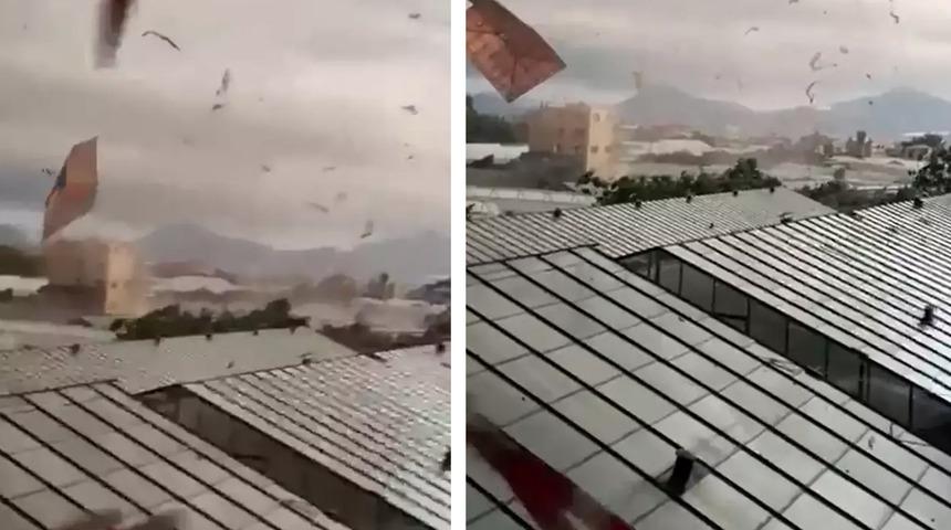 Antalya'da hortum hayatı felç etti: Evlerin çatısı uçtu, yollar kapandı, seralar zarar gördü