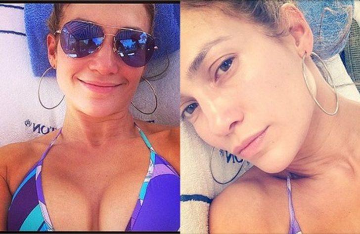 Makyajsız Jennifer Lopez selfie'si