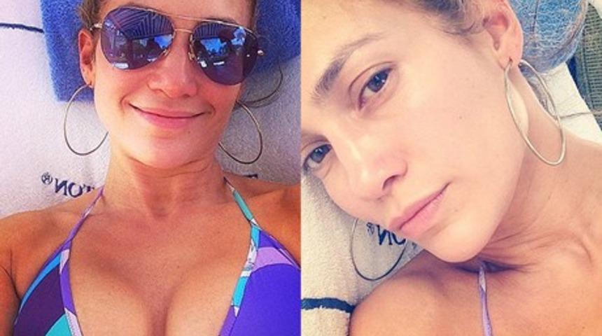 Makyajsız Jennifer Lopez selfie'si