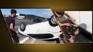 Takla atan otomobilde sıkıştılar: Yaralılar, yardıma koşan vatandaşa hakaret etti!