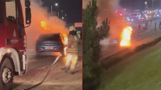 Kağıthane'de kaza yapan otomobil alev alev yandı! Araçta patlamalar oldu: Sürücü yaralandı