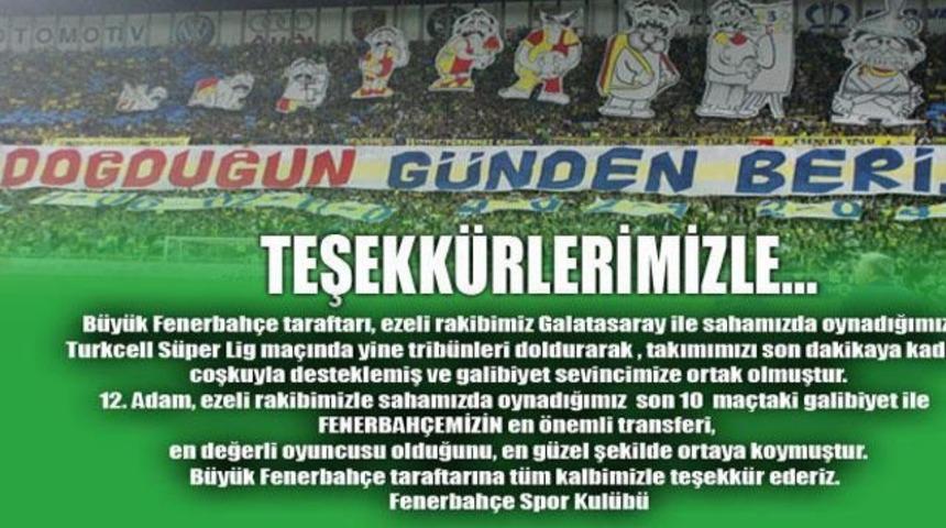 F.Bah&ccedil;e'den taraftara teşekk&uuml;r