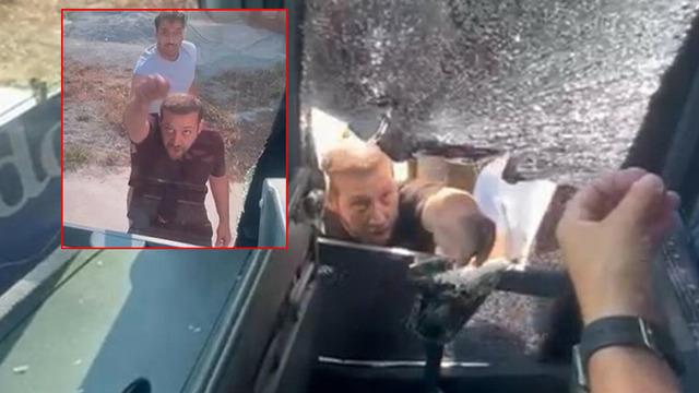 Korku dolu anlar kamerada: Turistleri taşıyan tur otobüsüne taşla saldırıp şoförün başını yardılar!