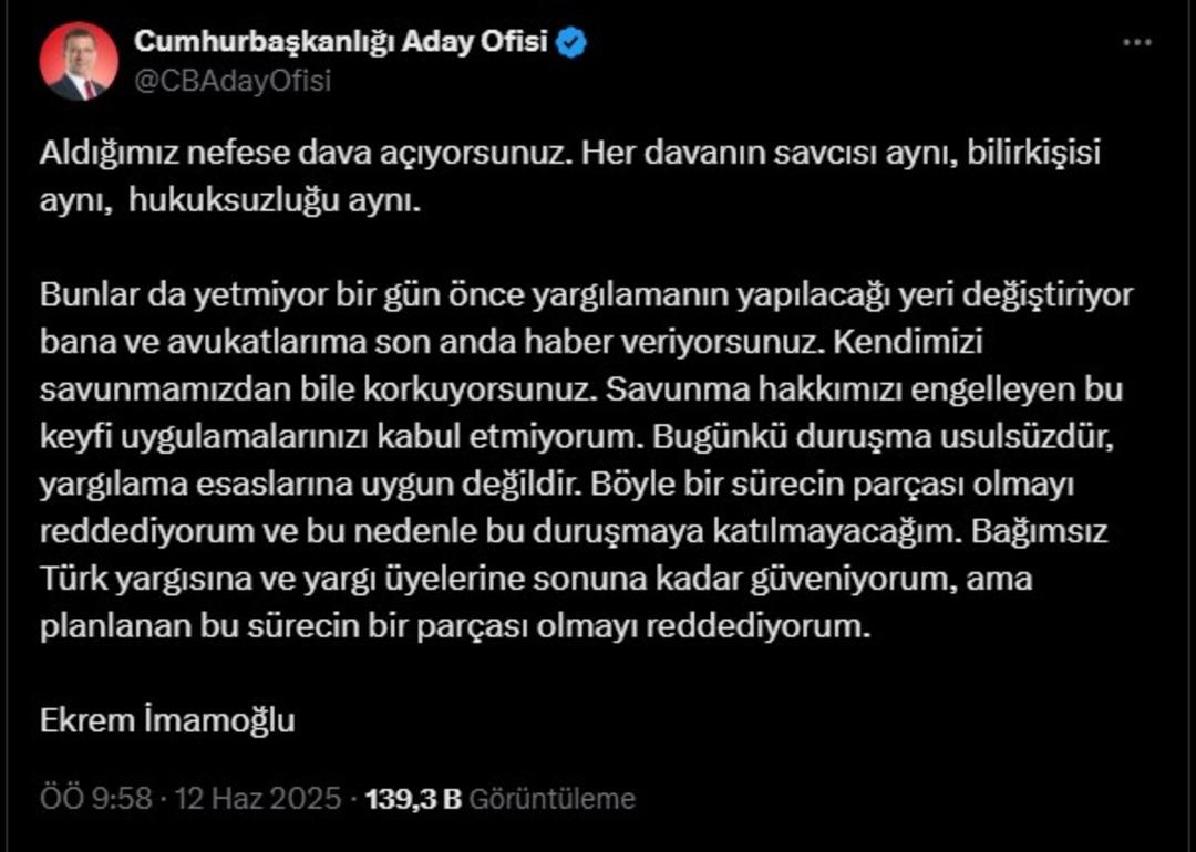 Son dakika: İmamoğlu duruşmaya katılmamıştı! Bilirkişi davasında yeni gelişme... 26 Eylül e ertelendi 2