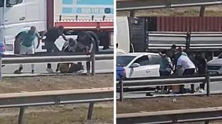 Otoyolda sürücü önce dövüldü sonra suyla ayıtılmaya çalışıldı: O anlar kamerada