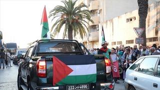 Tunus'ta Gazze ile dayanışma ve Mağrip Direniş Konvoyu'na destek gösterisi