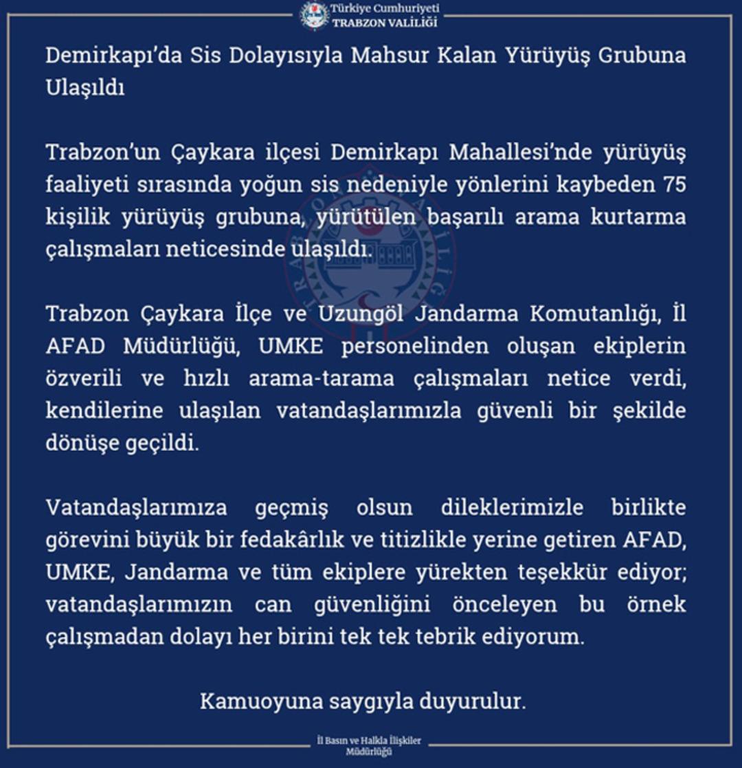 SON DAKİKA | Trabzon un Çaykara ilçesinde 75 kişilik grup kayboldu! Ekipler seferber oldu 1
