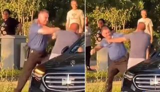 Polis ile iş insanı yumruk yumruğa kavga etti! O anlar telefon kamerasına yansıdı