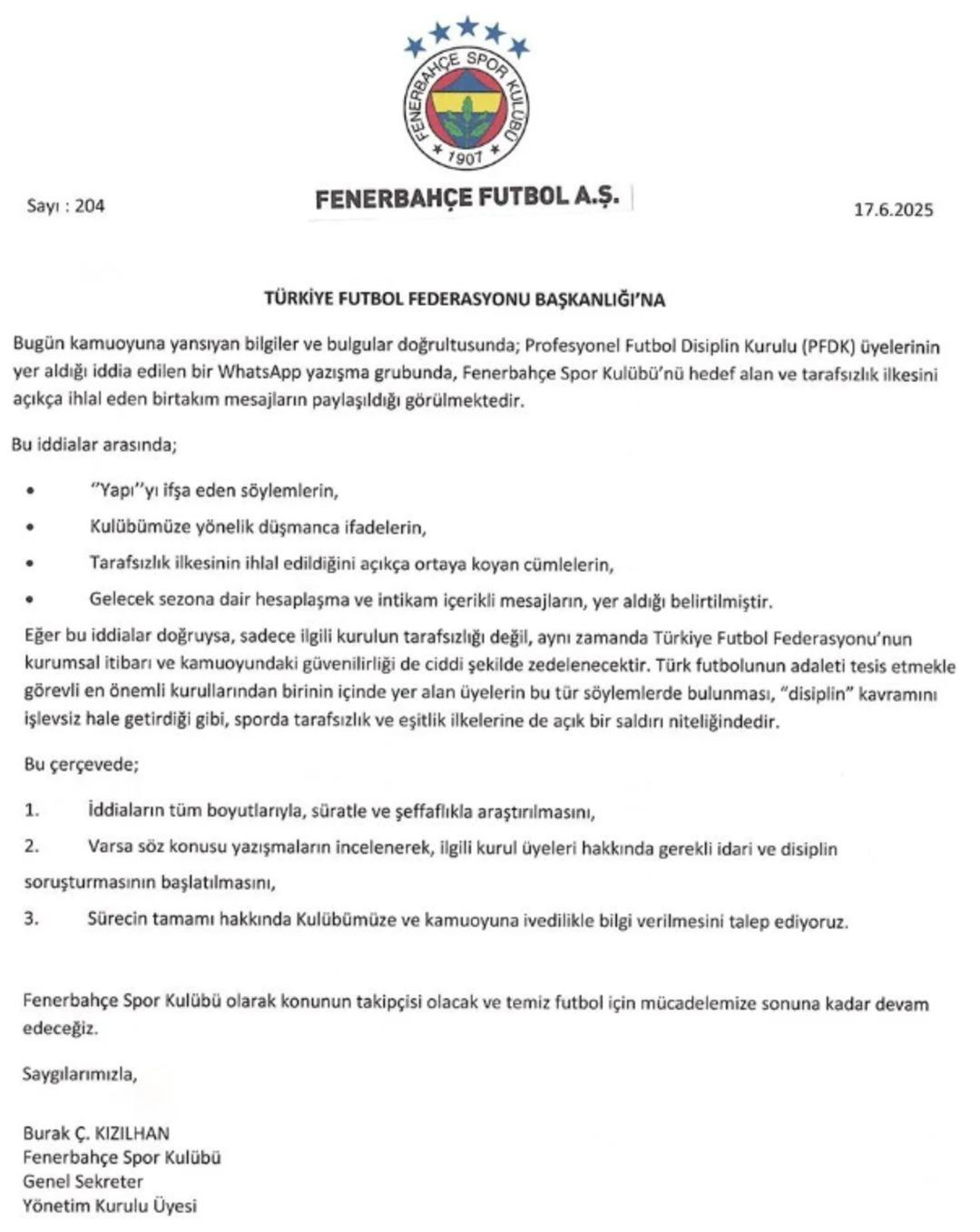 PFDK üyelerinin ifşa yazışmaları olay yarattı! WhatsApp mesajlarındaki  Mourinho  ve yapı  detayına Fenerbahçe den sert tepki 3