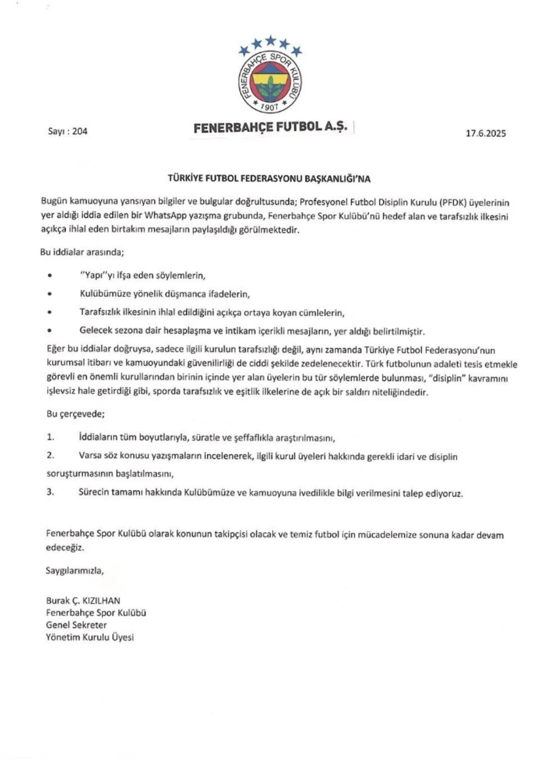 PFDK Başkanı ve yönetimi toplu istifa kararı aldı! PFDK üyelerinin ifşa olan yazışmaları hakkında Fenerbahçe açıklama yapmıştı... 2