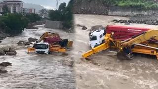 Artvin’de panik anları: İş makineleri bir anda yükselen dere sularının ortasında kaldı!
