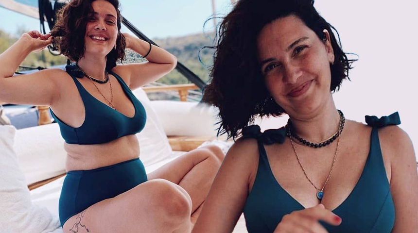 25 kilo verdi, yaza fit girdi! Bergüzar Korel bikinisiyle poz verdi