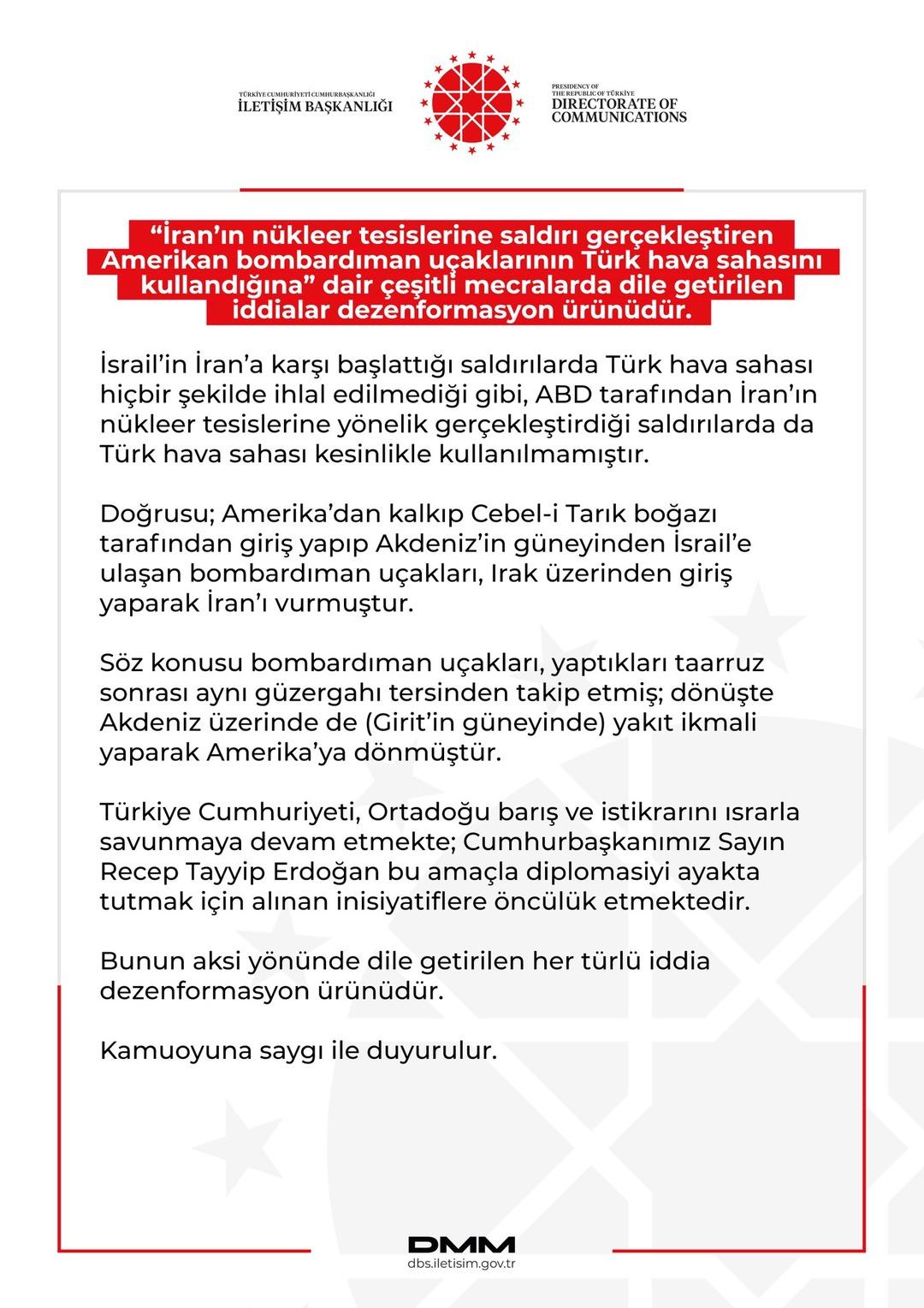 İletişim Başkanlığı,  Amerikan uçakları Türk hava sahasını kullandı  iddiasını yalanladı 1