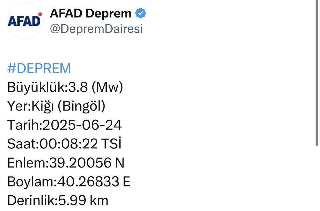 AFAD duyurdu! Bingöl de 3.8 büyüklüğünde deprem meydana geldi 1