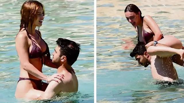 Sevgilisiyle barıştı soluğu tatilde aldı! Rabia Soytürk ve Samet Vuruşan denizde eğlendi