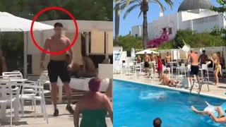 İngiliz futbolcu havuz başında kadına sandalye fırlattı! Skandal görüntüler gündem oldu