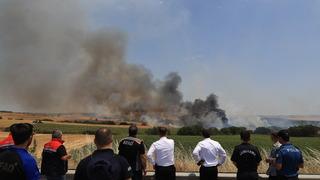 Edirne'de balya yüklü römorktan tarım arazilerine sıçrayan yangın kontrol altına alındı