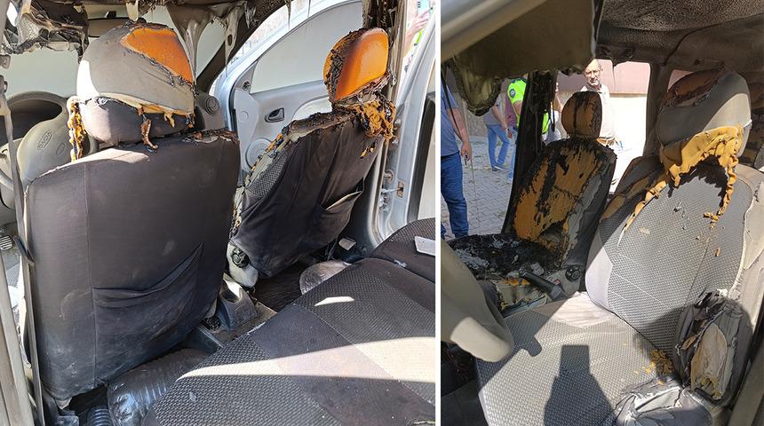 Araçta unutulan cep telefonu patladı, otomobil alev aldı