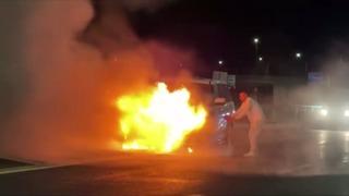 Trabzon'da seyir halindeyken alev alan cip yandı