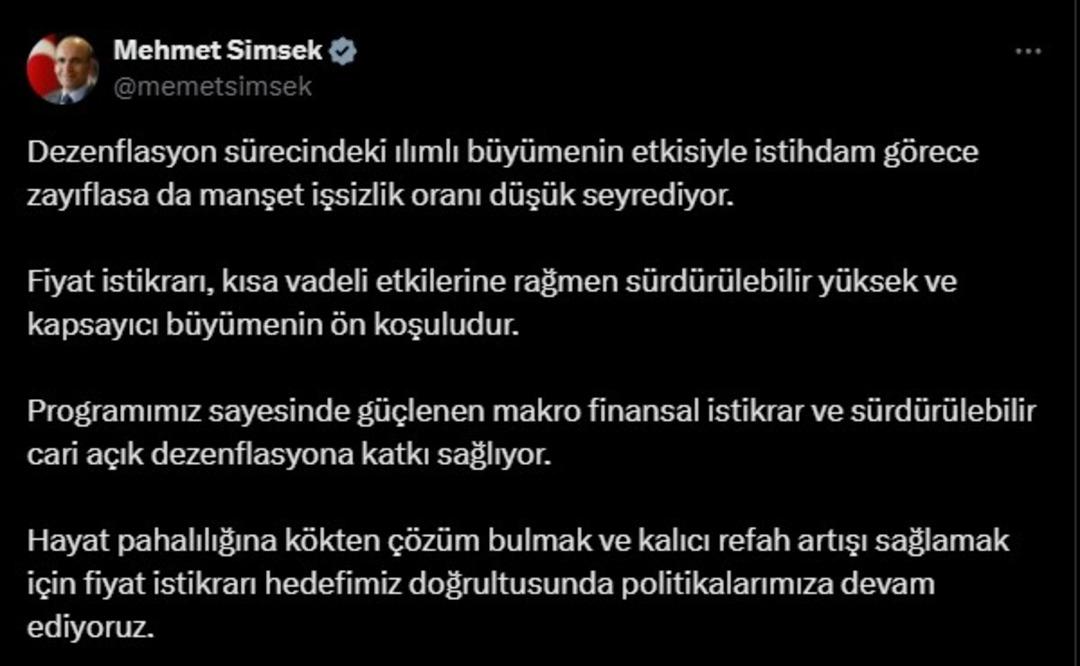 Bakan Şimşek ten  işsizlik oranı  açıklaması!  Düşük seyrediyor  1