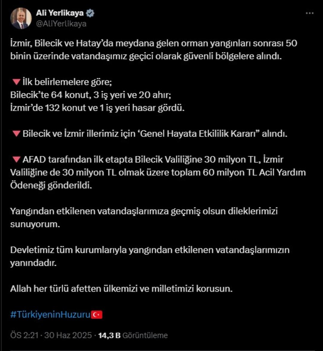 Bakanlardan art arda açıklamalar! Yangınlar nedeniyle 50 binden fazla vatandaş güvenli bölgelere alındı... 