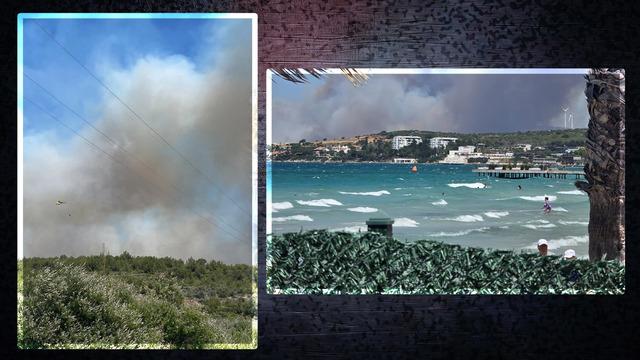İzmir Çeşme'de yangın! Plajdan seyrettiler... 3 mahalle tahliye edildi