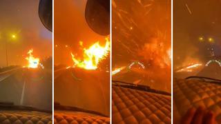 Korku filmi gibi... İzmir'deki orman yangınında bir araç alevlerin arasından böyle geçti