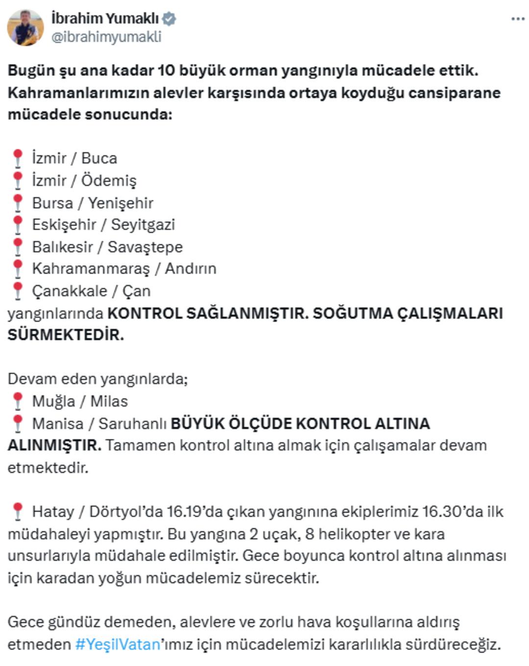 Bakan Yumaklı duyurdu! Yangınlar kontrol altına alındı 2