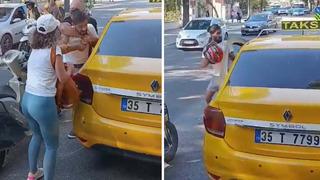 İzmir'de trafikte kasklı, tekmeli ve yumruklu kavga kamerada