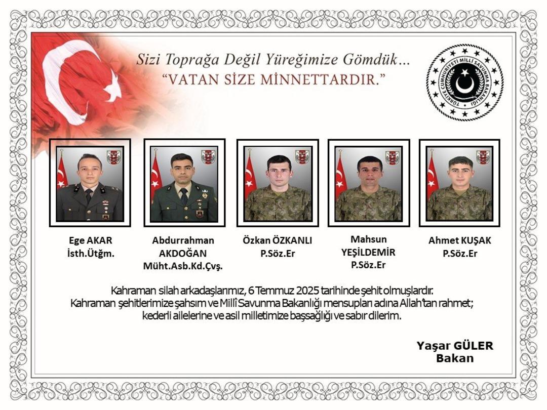 Metan gazı zehirlenmesinde 5 askerimiz şehit oldu! MSB şehitlerin isimlerini açıkladı 2