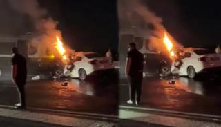 Ters yönde ilerleyen araç alev alev yandı! 1 ölü, 1 yaralı!