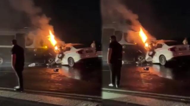 Ankara'da feci kaza: Ters yönde ilerleyen araç minibüsle çarpıştı, alev alev yandı! 1 ölü, 1 yaralı!