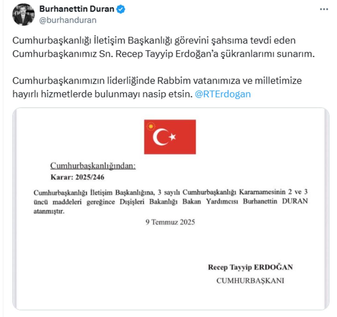 İletişim Başkanlığı nda değişim! Fahrettin Altun yerine Burhanettin Duran atandı: İşte Altun un yeni görevi 2