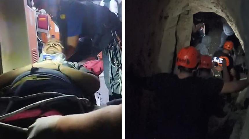 Piknik yapmaya gitti, 5 metre yükseklikten mağaraya düştü