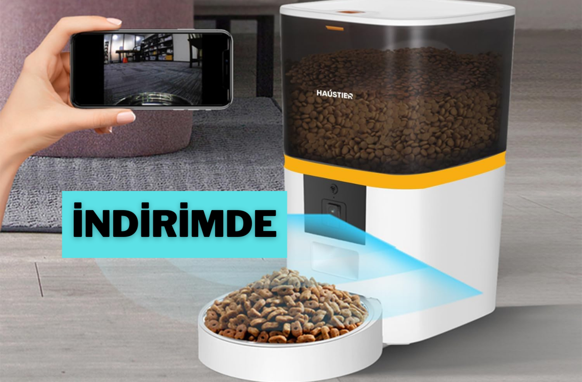 Evdeki yokluğunuzu hissettirmeyecek Haustier QQ005 Kameralı Otomatik Mama Kabı indirime girdi